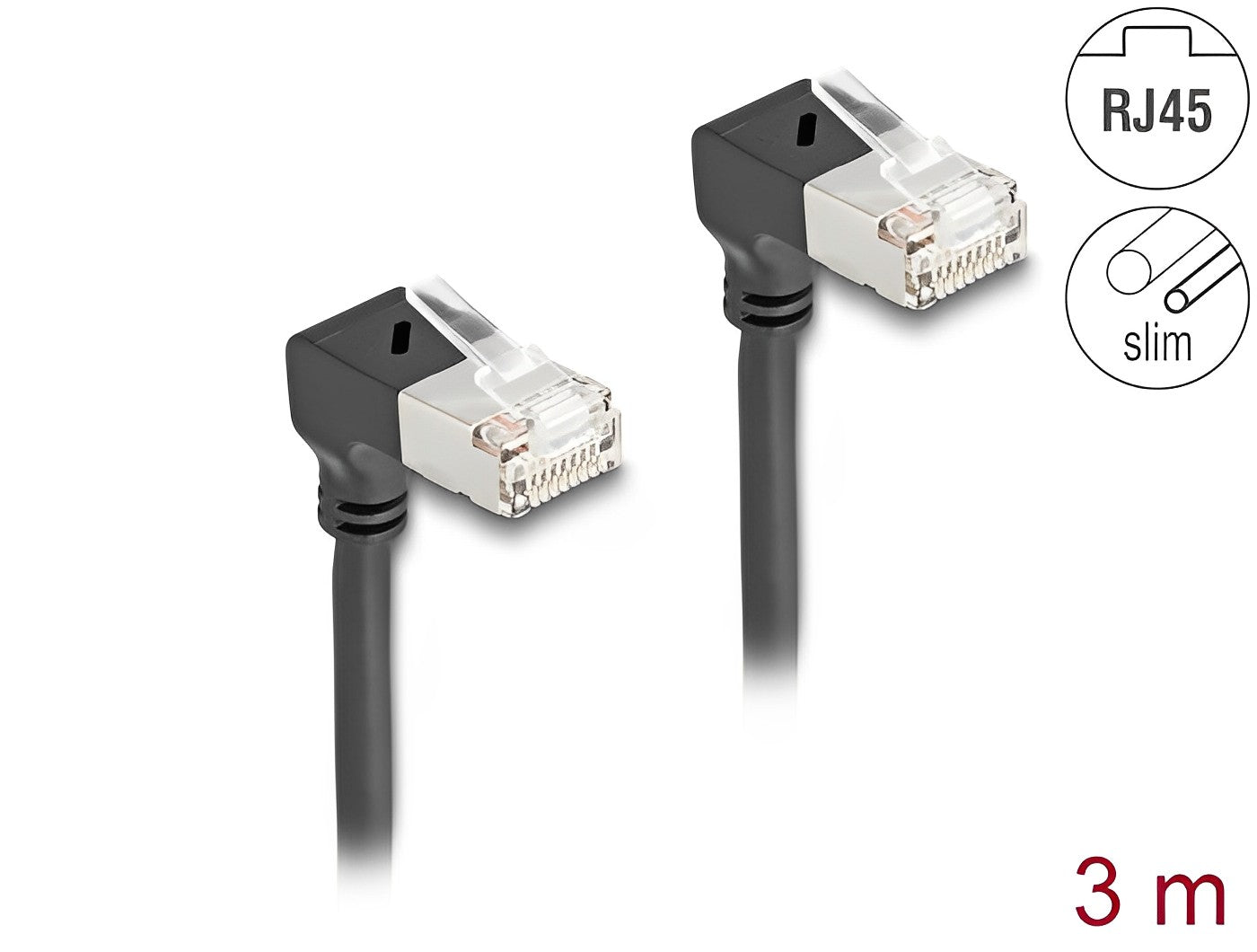 כבל רשת מסוכך RJ45 Cat.6A S/FTP Slim ז/ז שני צדדים בזווית 90° למטה - delock.israel