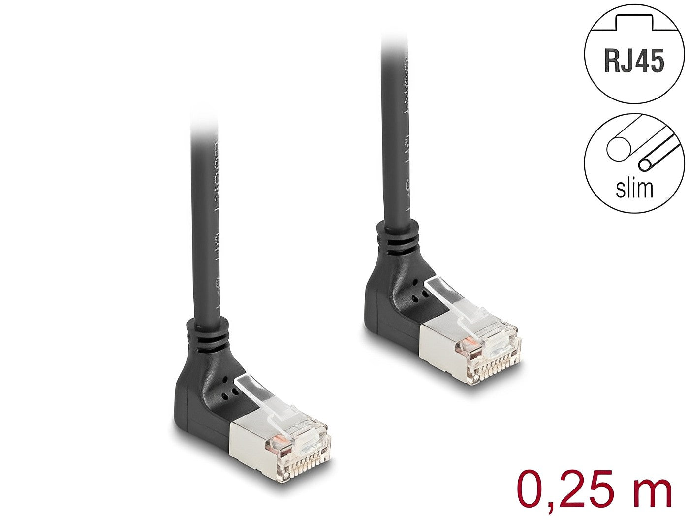 כבל רשת מסוכך RJ45 Cat.6A S/FTP Slim ז/ז שני צדדים בזווית 90° למעלה - delock.israel