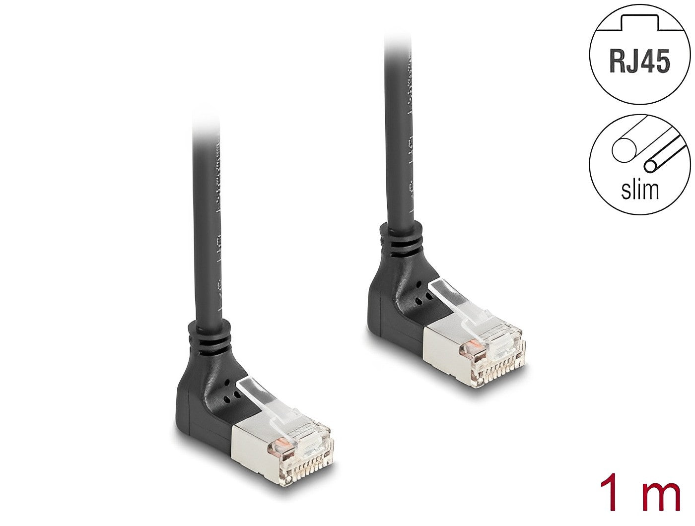 כבל רשת מסוכך RJ45 Cat.6A S/FTP Slim ז/ז שני צדדים בזווית 90° למעלה - delock.israel