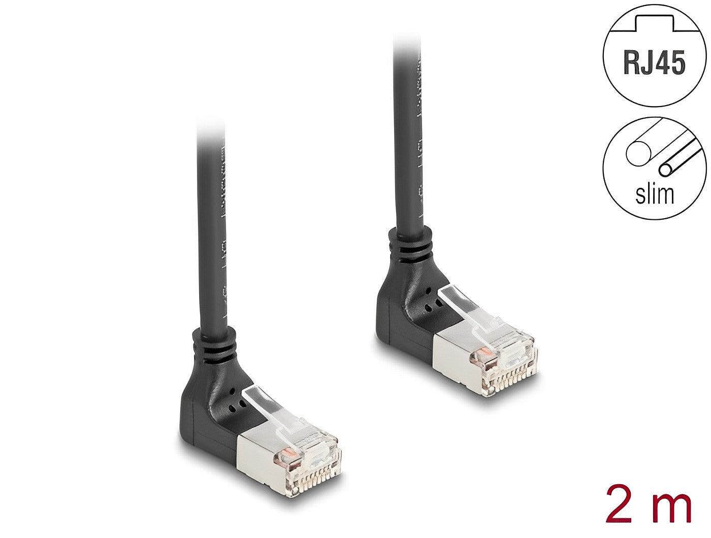כבל רשת מסוכך RJ45 Cat.6A S/FTP Slim ז/ז שני צדדים בזווית 90° למעלה - delock.israel