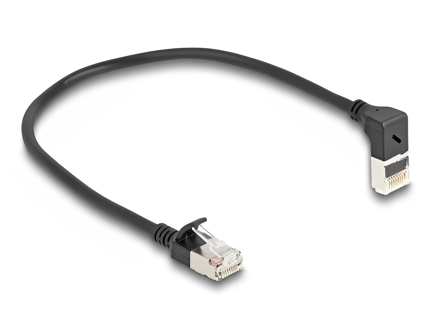 כבל רשת מסוכך RJ45 Cat.6A S/FTP Slim ז/ז צד אחד בזווית 90° למעלה - delock.israel