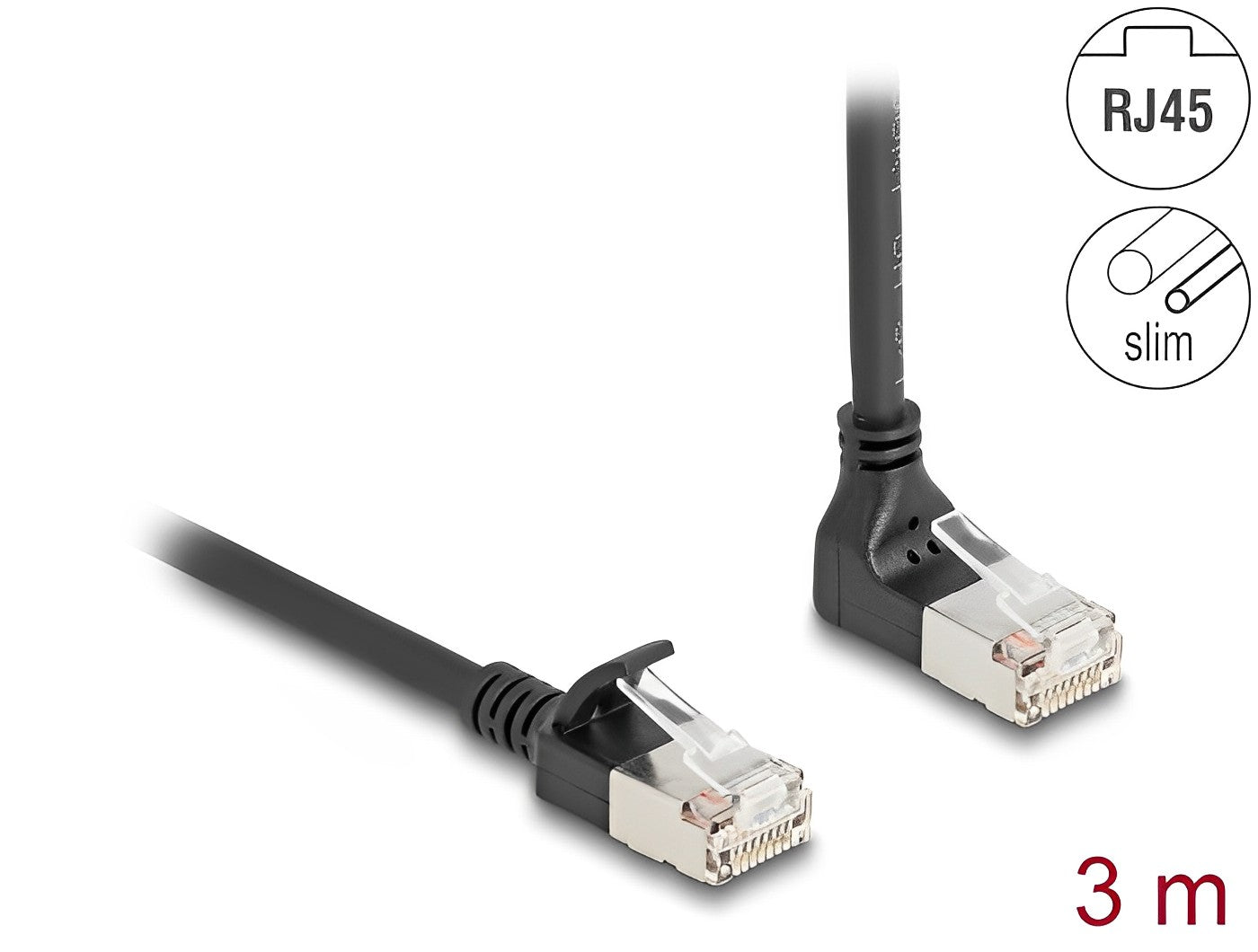 כבל רשת מסוכך RJ45 Cat.6A S/FTP Slim ז/ז צד אחד בזווית 90° למעלה - delock.israel