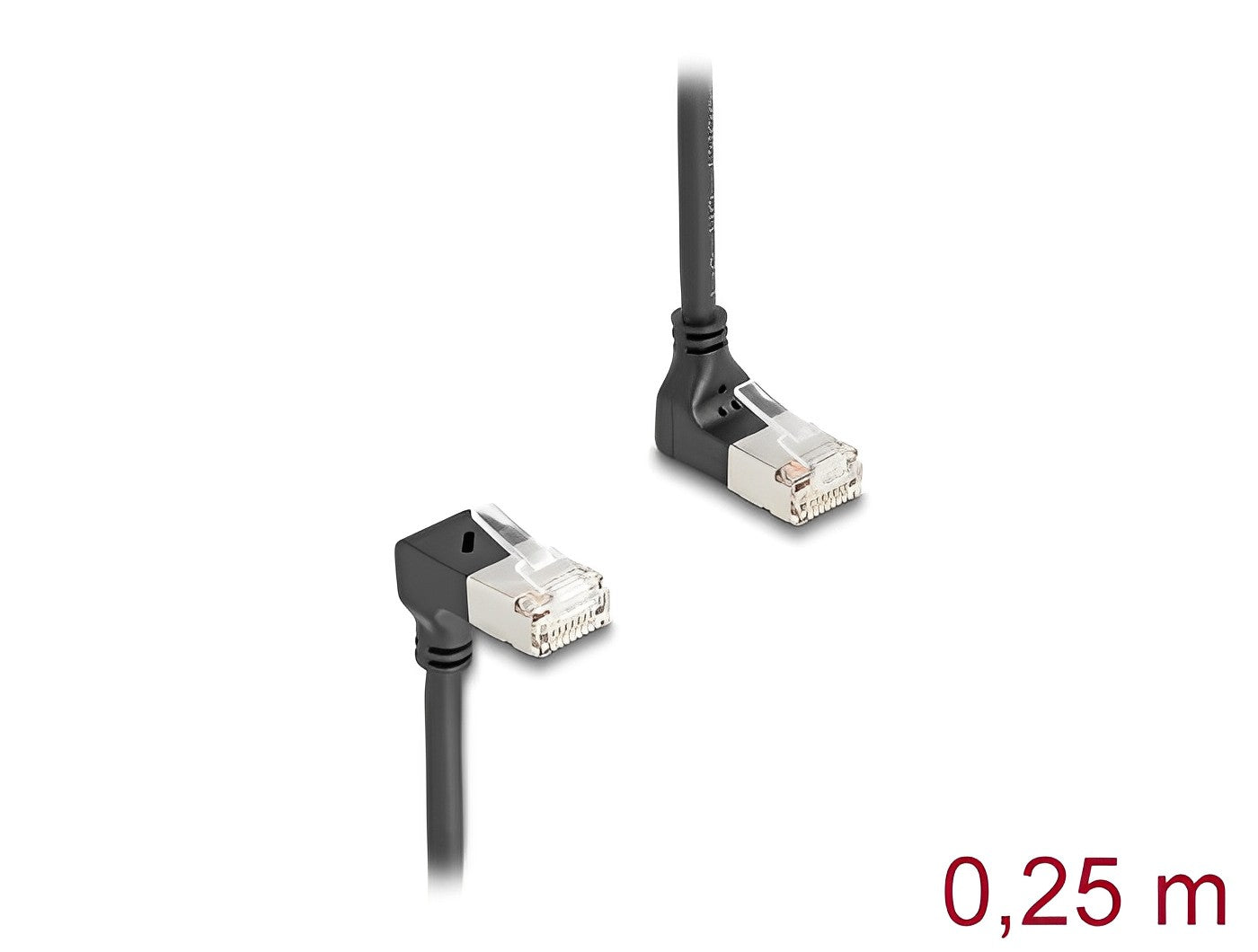 כבל רשת מסוכך RJ45 Cat.6A S/FTP Slim ז/ז שני צדדים בזווית 90° צד אחד למעלה צד שני למטה - delock.israel