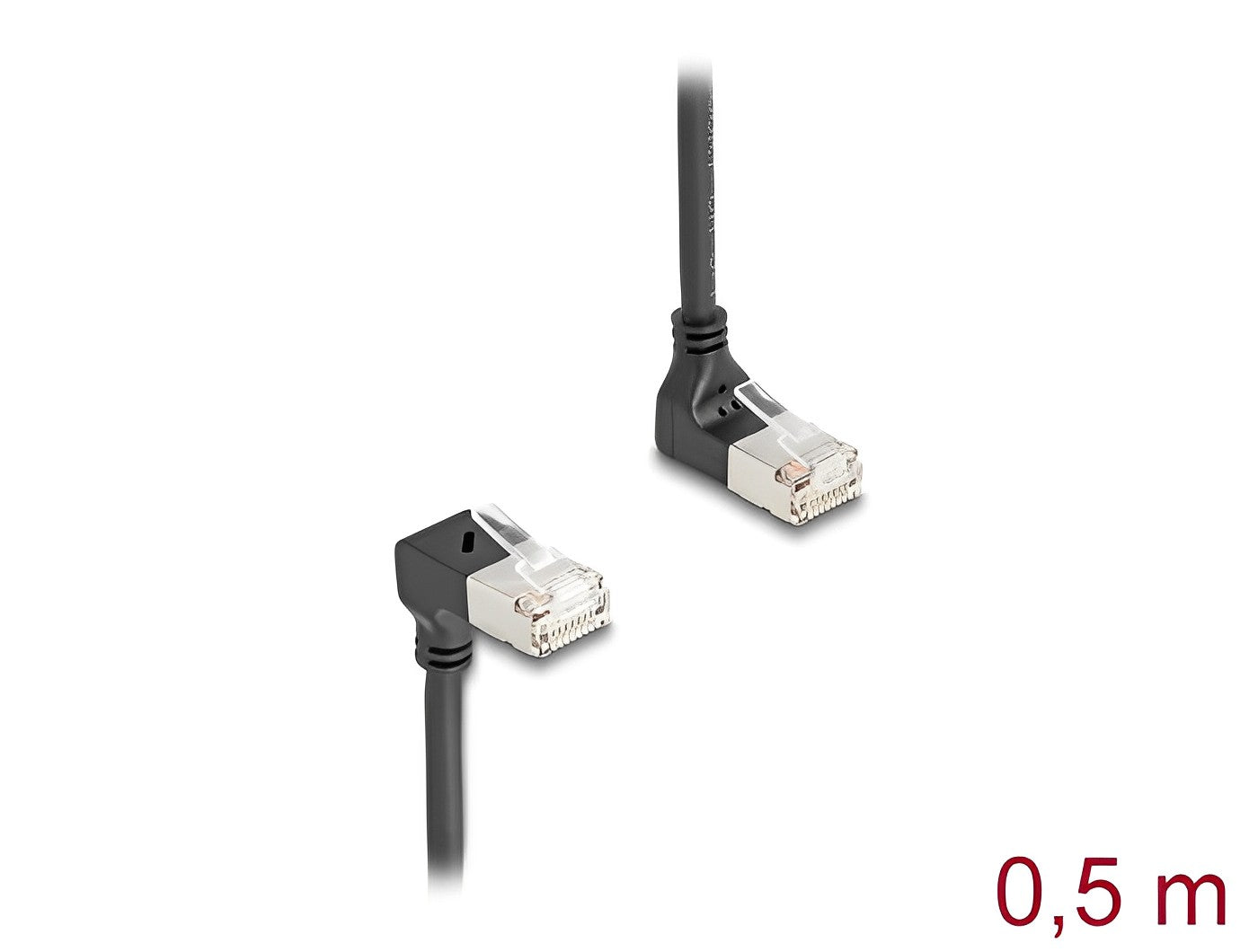 כבל רשת מסוכך RJ45 Cat.6A S/FTP Slim ז/ז שני צדדים בזווית 90° צד אחד למעלה צד שני למטה - delock.israel