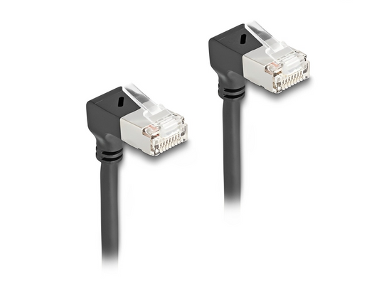 כבל רשת מסוכך RJ45 Cat.6A S/FTP Slim ז/ז שני צדדים בזווית 90° למטה - delock.israel