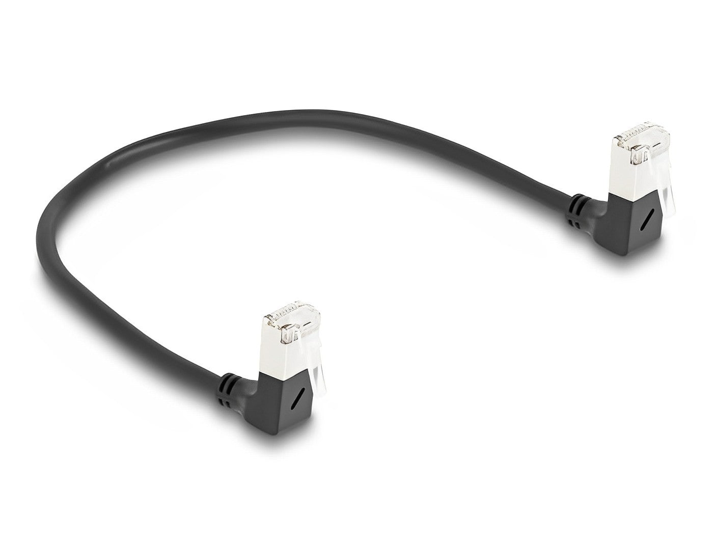 כבל רשת מסוכך RJ45 Cat.6A S/FTP Slim ז/ז שני צדדים בזווית 90° למטה - delock.israel