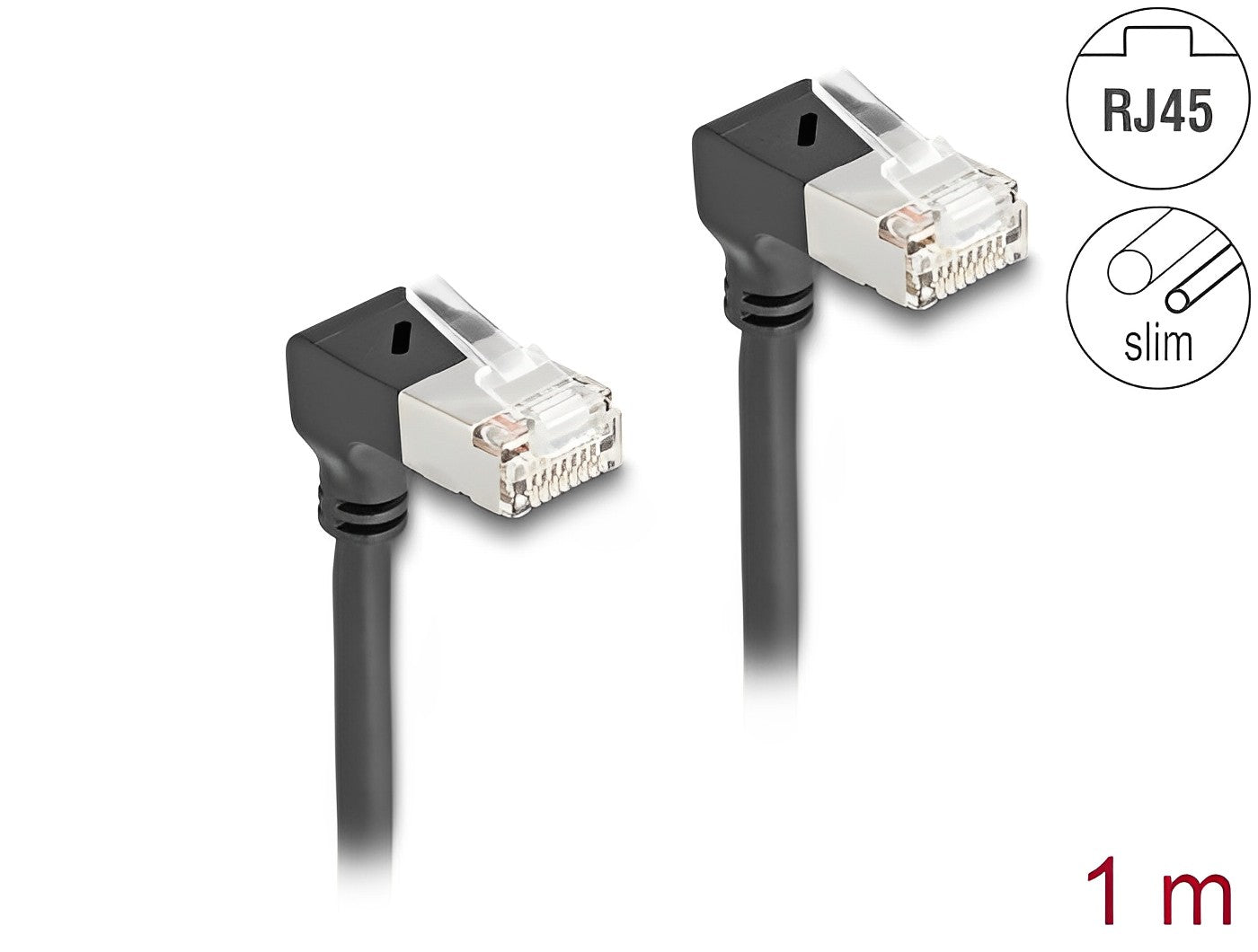 כבל רשת מסוכך RJ45 Cat.6A S/FTP Slim ז/ז שני צדדים בזווית 90° למטה - delock.israel