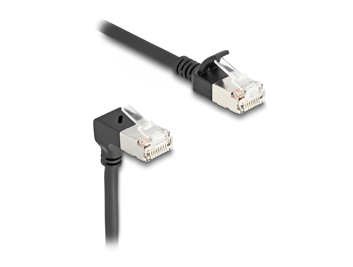 כבל רשת מסוכך RJ45 Cat.6A S/FTP Slim ז/ז צד אחד בזווית 90° למטה - delock.israel