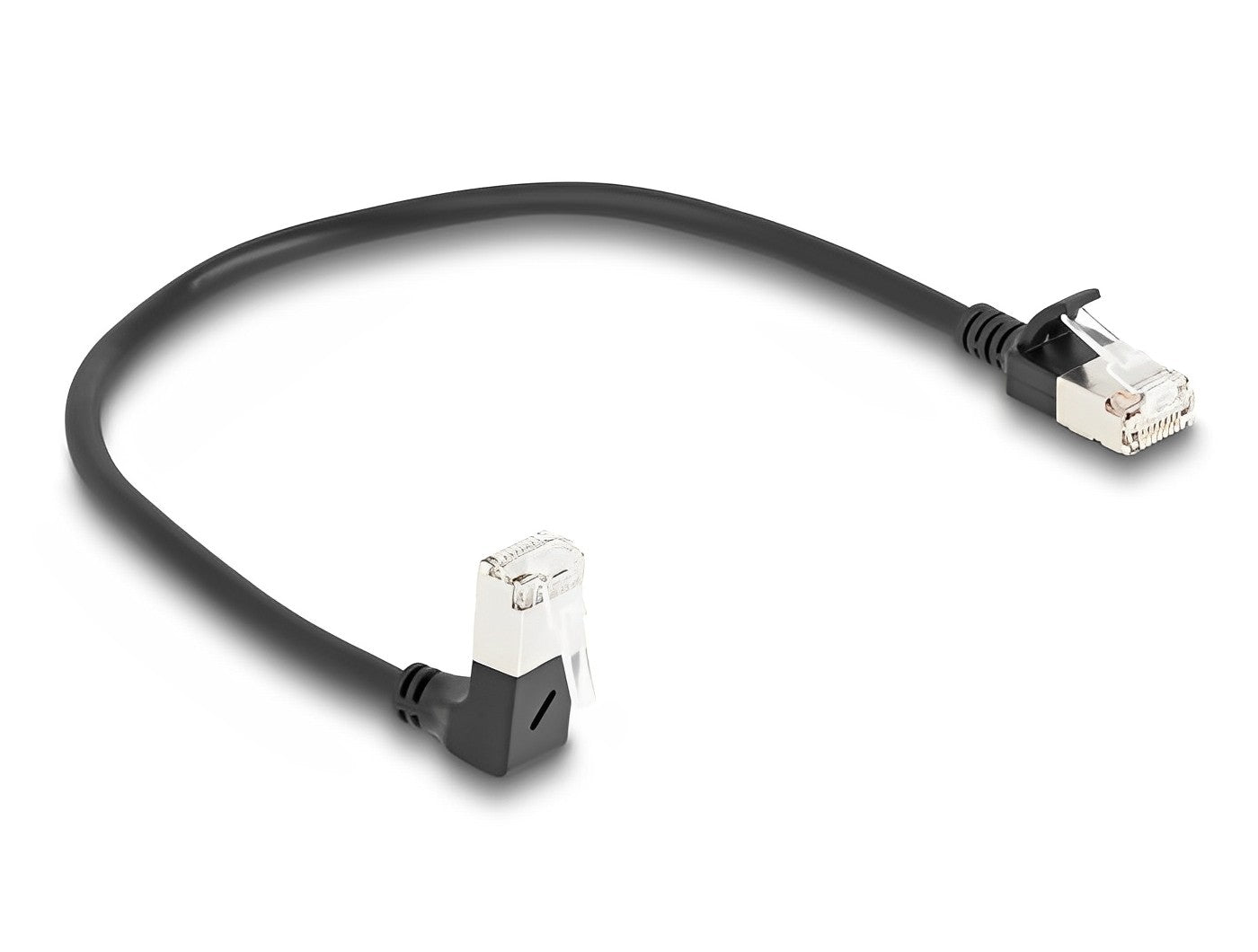 כבל רשת מסוכך RJ45 Cat.6A S/FTP Slim ז/ז צד אחד בזווית 90° למטה - delock.israel