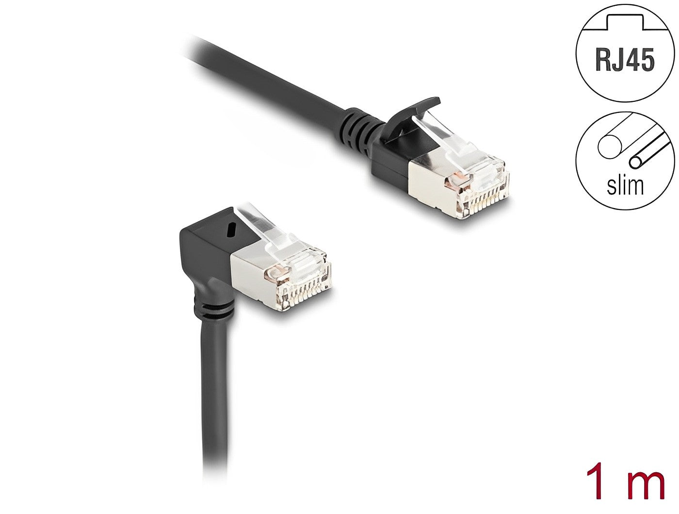 כבל רשת מסוכך RJ45 Cat.6A S/FTP Slim ז/ז צד אחד בזווית 90° למטה - delock.israel