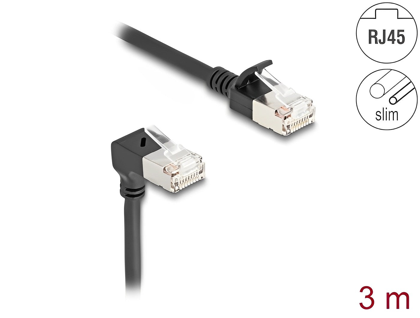 כבל רשת מסוכך RJ45 Cat.6A S/FTP Slim ז/ז צד אחד בזווית 90° למטה - delock.israel