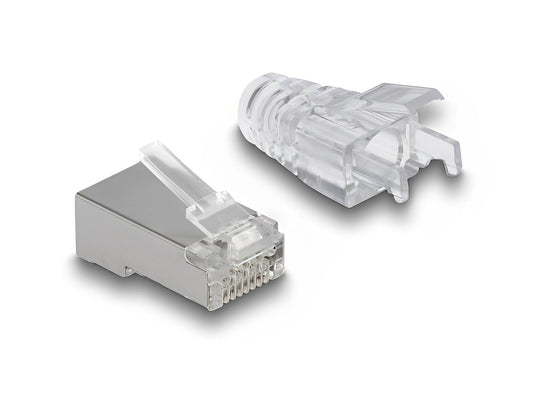 סט מחברי RJ45 מודולריים איכותיים ומסוככים (Shielded) מבית Delock גרמניה עם פתיחה קדמית וכיסוים גומי המתאימים להתקנה אופטימלית של כבלים רשת Cat.6  
- delock.israel