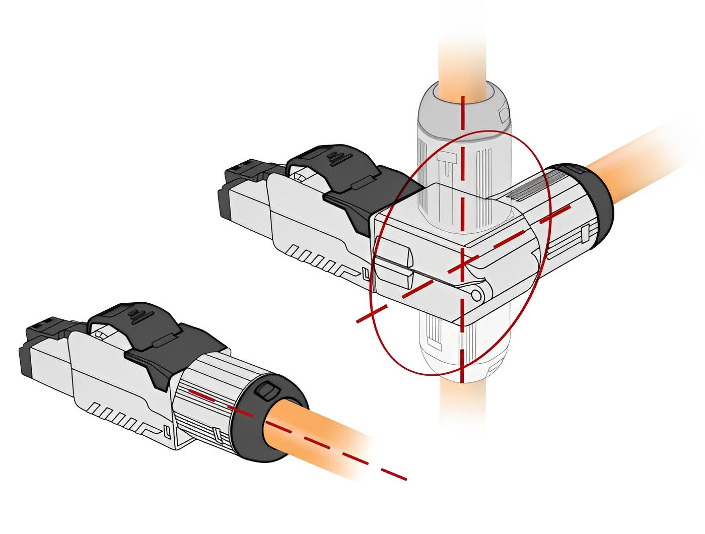תקע רשת מסוכך RJ45 Cat.8.1 בזווית 90° ללא כלי עבודה - delock.israel