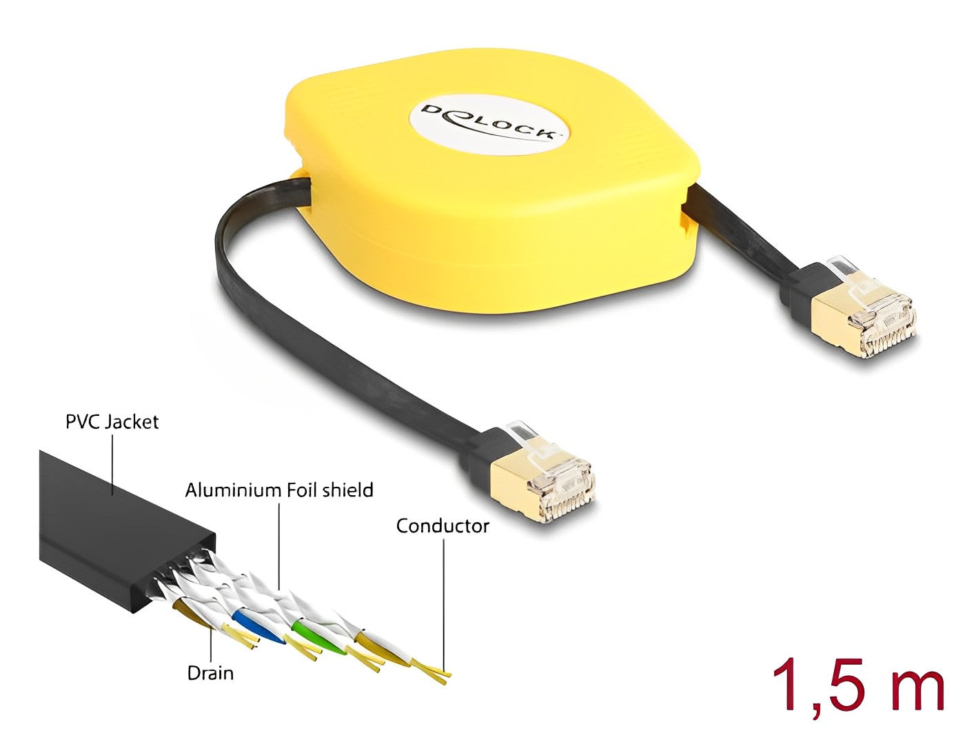 כבל רשת מסוכך נמתח RJ45 Cat.6A STP ז/ז אורך 1.5 מטר - delock.israel