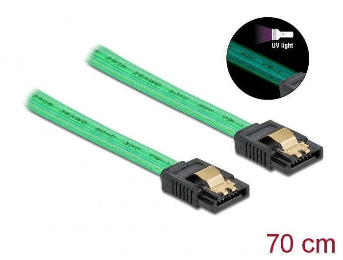 כבל SATA 6 Gb/s זוהר UV צבע ירוק - delock.israel