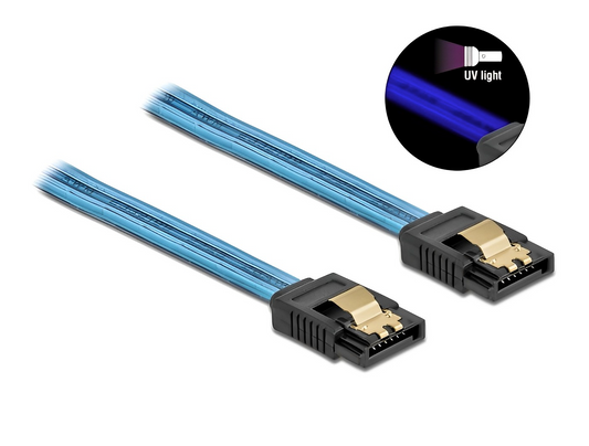 כבל SATA 6 Gb/s זוהר UV צבע כחול - delock.israel