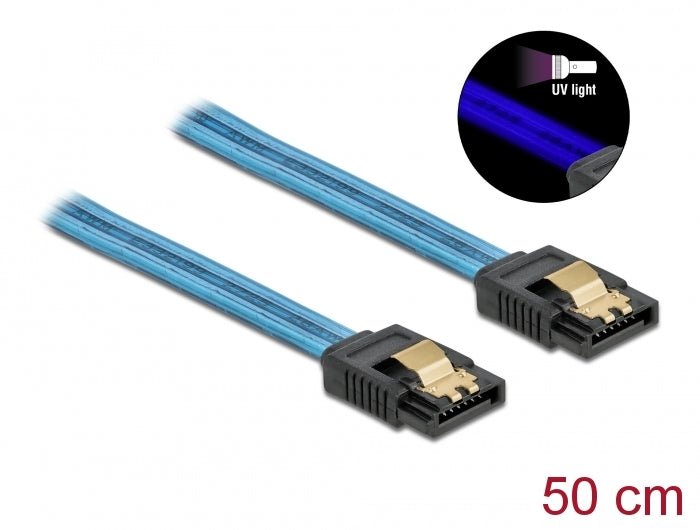 כבל SATA 6 Gb/s זוהר UV צבע כחול - delock.israel