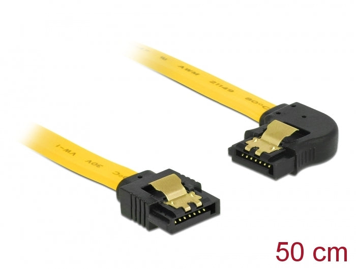 כבל SATA 6 Gb/s צד אחד בזווית 90° שמאלה צבע צהוב - delock.israel