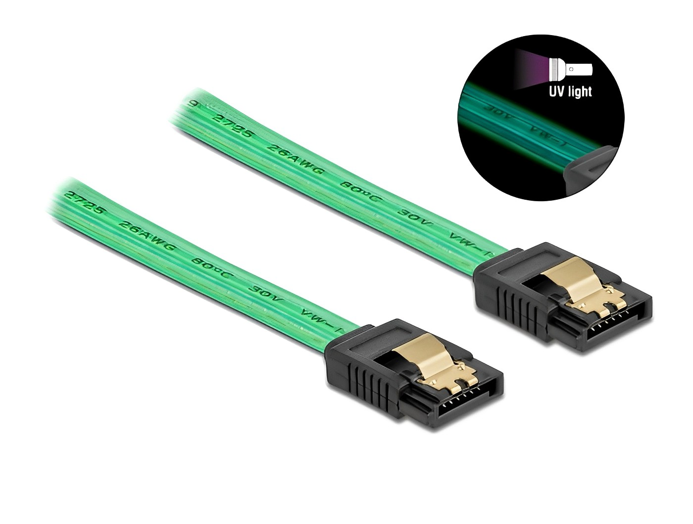 כבל SATA 6 Gb/s זוהר UV צבע ירוק - delock.israel