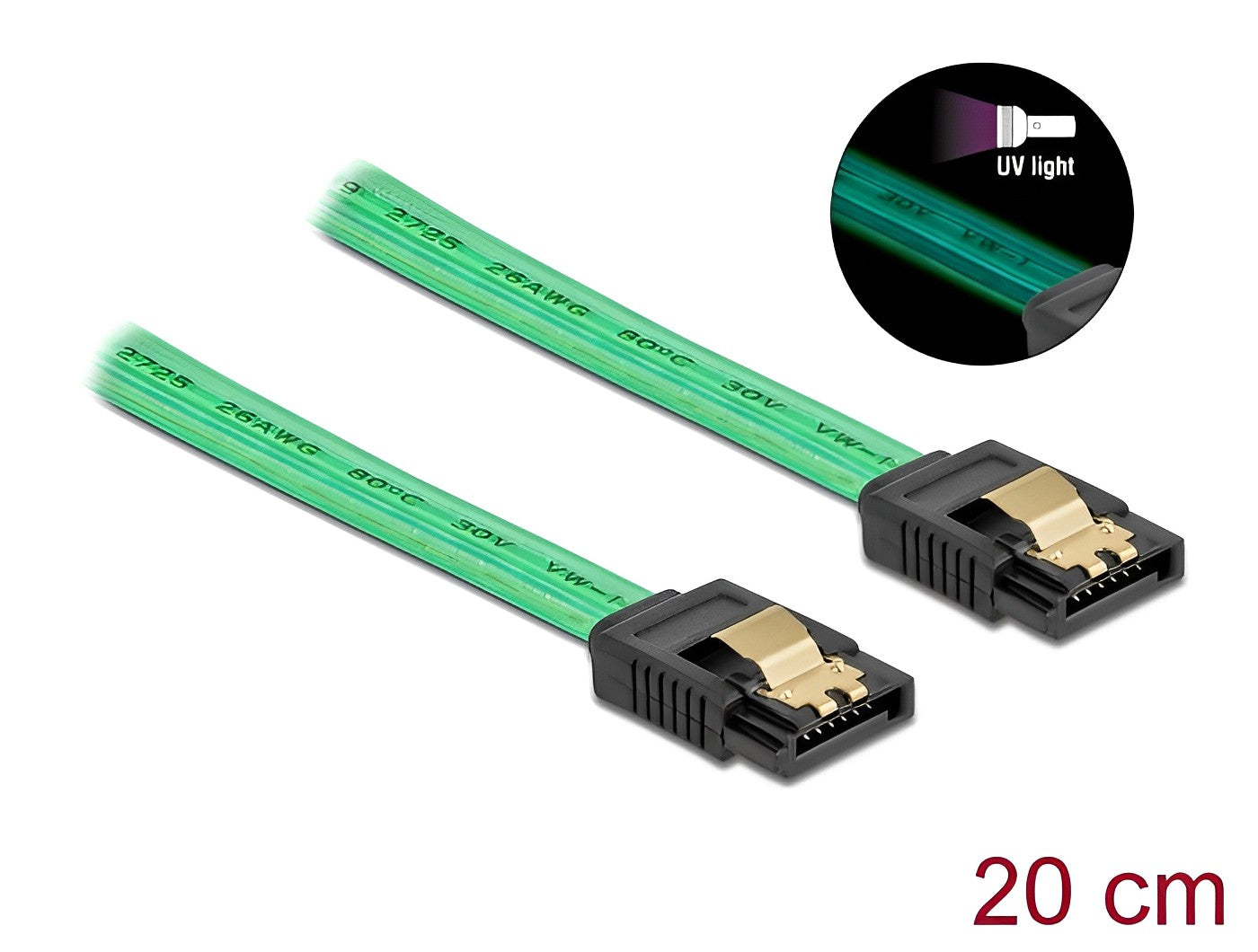 כבל SATA 6 Gb/s זוהר UV צבע ירוק - delock.israel