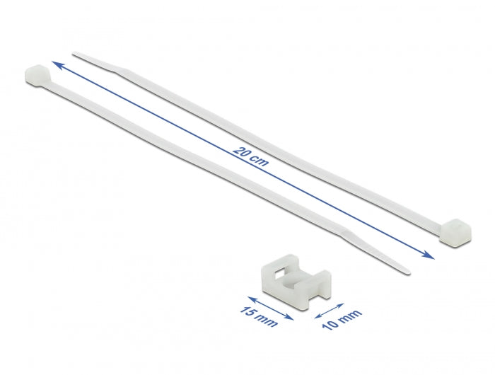 Delock Screw Fixing Mount 15 x 10 mm with Cable Tie L 200 x B 3.6 mm white - delock.israel