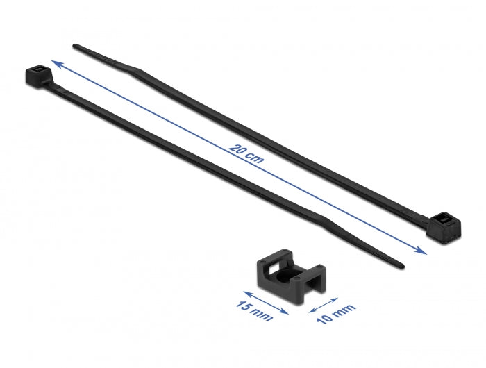 Delock Screw Fixing Mount 15 x 10 mm with Cable Tie L 200 x B 3.6 mm black - delock.israel