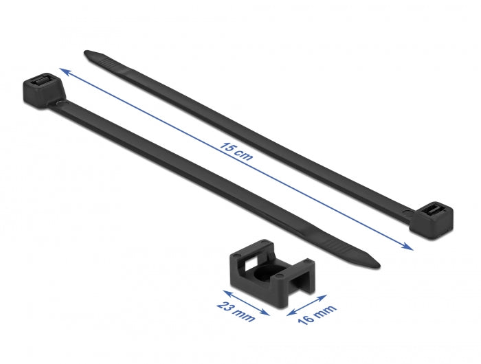 Delock Screw Fixing Mount 23 x 16 mm with Cable Tie L 150 x B 7.2 mm black - delock.israel