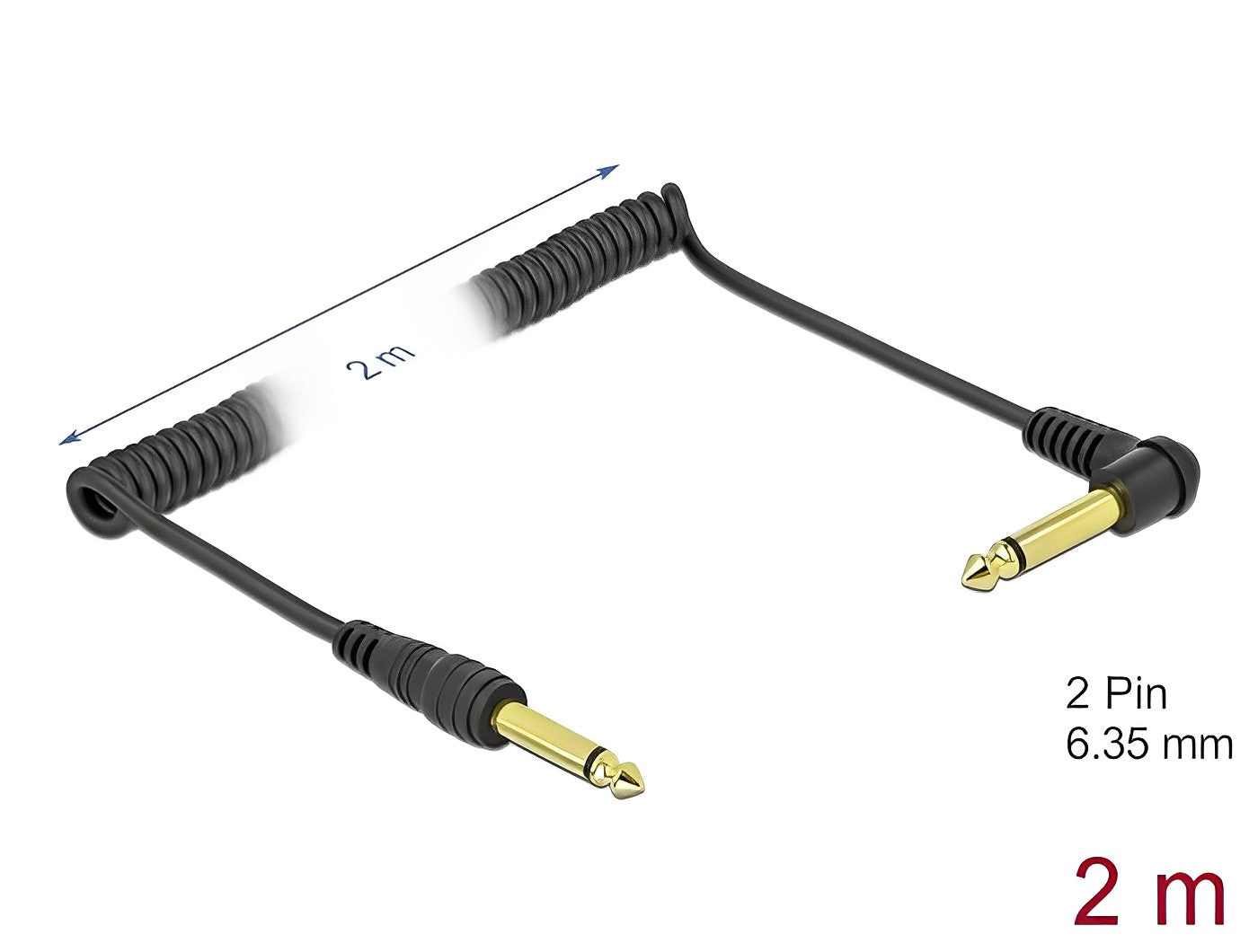 כבל אודיו זוויתי מסולסל PL 6.35 מונו 2 מגעים ז/ז - delock.israel