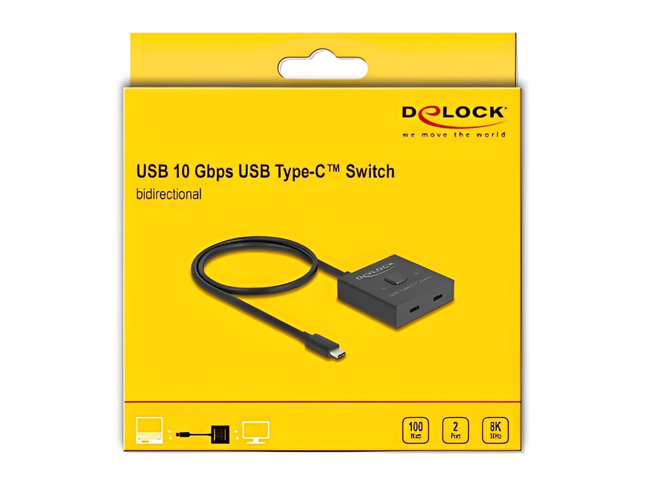 מיתוג USB-C 8K מבית Delock גרמניה הוא מיתוג דו כיווני ידני המאפשר חיבור של שני מכשירים עם יציאת USB-C למחשב או למכשיר תומך - delock.israel