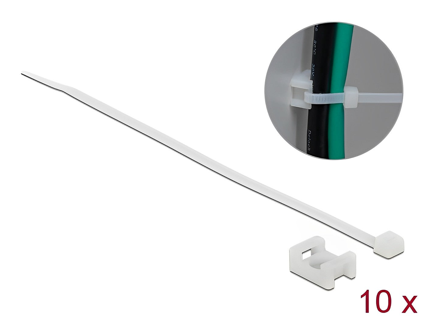 Delock Screw Fixing Mount 15 x 10 mm with Cable Tie L 200 x B 3.6 mm white - delock.israel