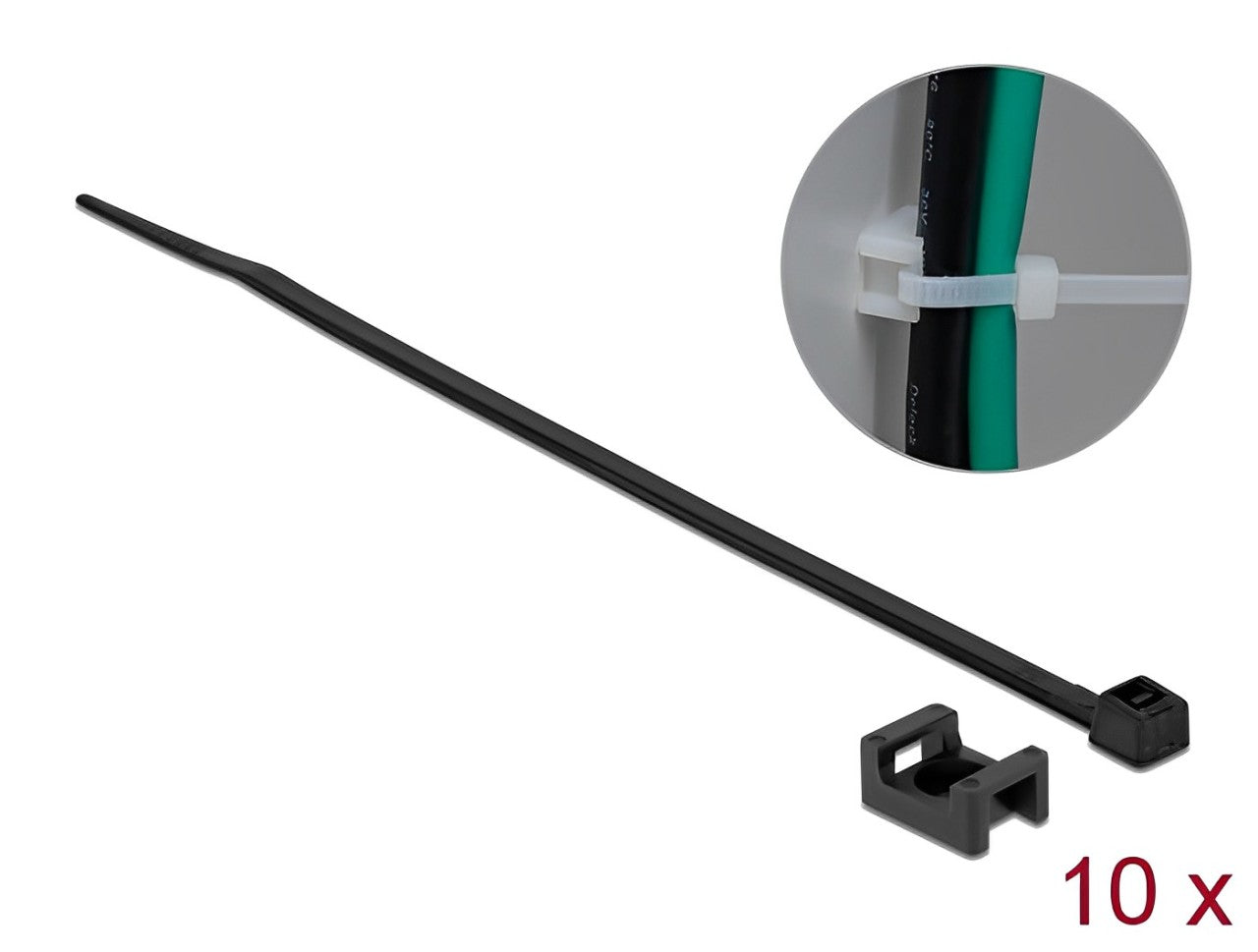 Delock Screw Fixing Mount 15 x 10 mm with Cable Tie L 200 x B 3.6 mm black - delock.israel