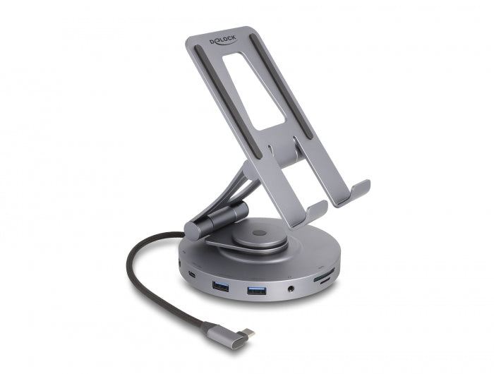 תחנת עגינה USB-C 4K עבור טאבלט ומחשב נייד משולבת עם מעמד מסתובב 360° - delock.israel