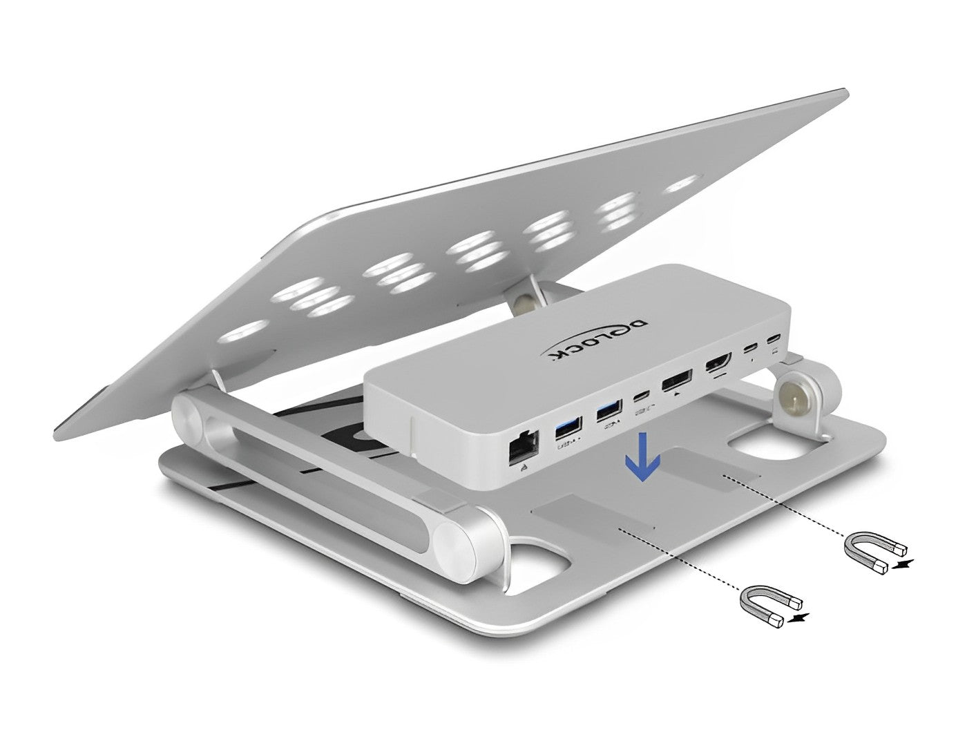 מעמד לטאבלט ולמחשב נייד משולב עם תחנת עגינה USB-C 4K - delock.israel
