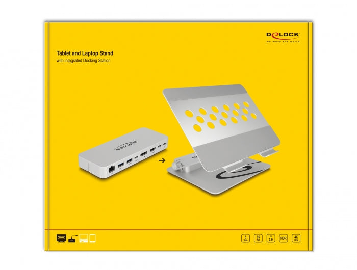 מעמד לטאבלט ולמחשב נייד משולב עם תחנת עגינה USB-C 4K - delock.israel