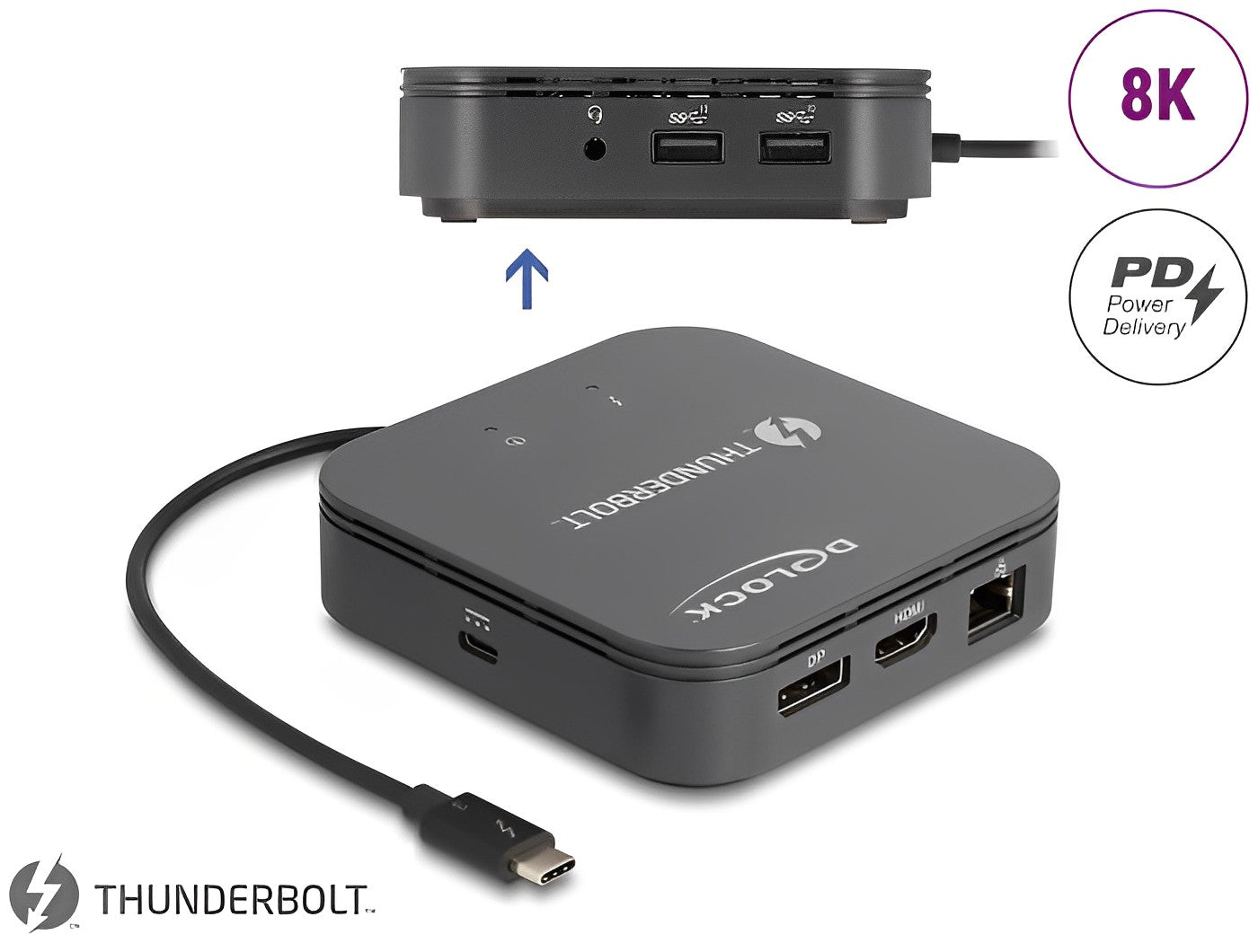 תחנת עגינה Thunderbolt™ 3 8K למחשב נייד עם חיבור ל-2 מסכים בו זמנית - delock.israel