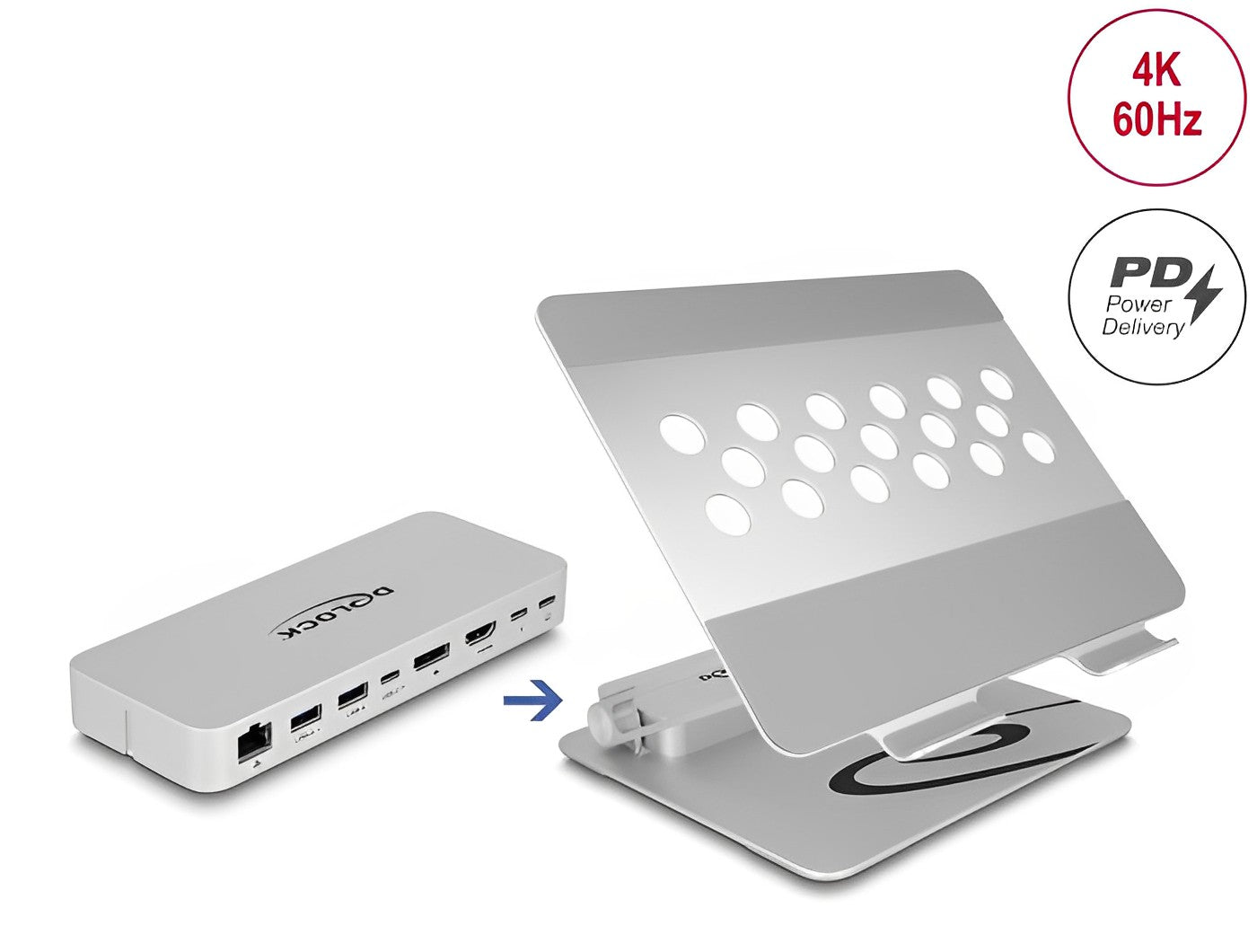 מעמד לטאבלט ולמחשב נייד משולב עם תחנת עגינה USB-C 4K - delock.israel