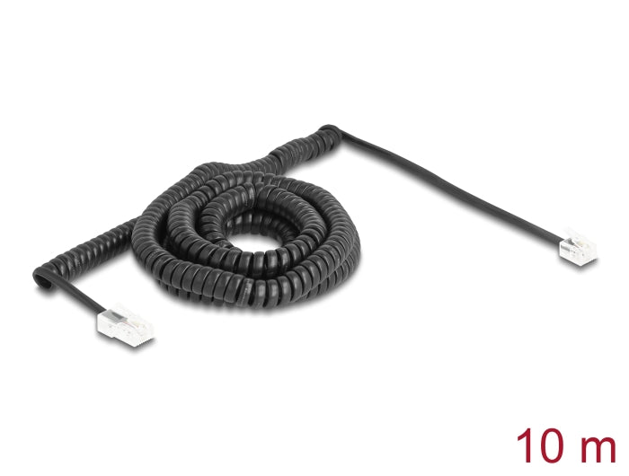 Delock Telephone Cable / Coiled Cable RJ11 plug to RJ45 plug black 10 m - delock.israel