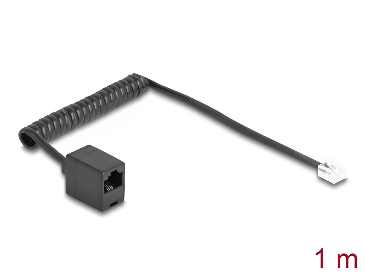 Delock Telephone Cable / Coiled Cable RJ11 plug to RJ45 jack black 1 m - delock.israel