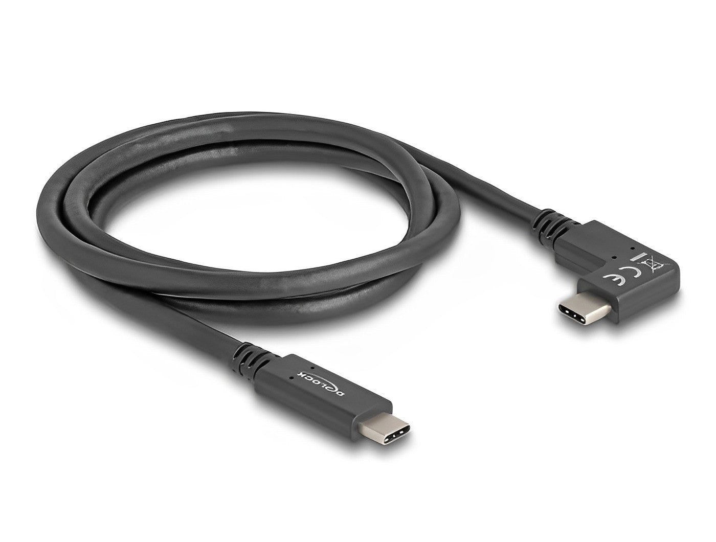 כבל תצוגה ונתונים USB-C 10Gbps 4K HDR ז/ז צד אחד בזווית 90° תומך PD 60W - delock.israel