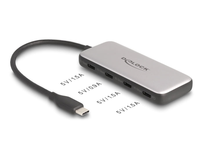 Delock USB 10 Gbps USB Type-C™ Hub with 4 x USB Type-C™ female and PD 85 Watt - delock.israel