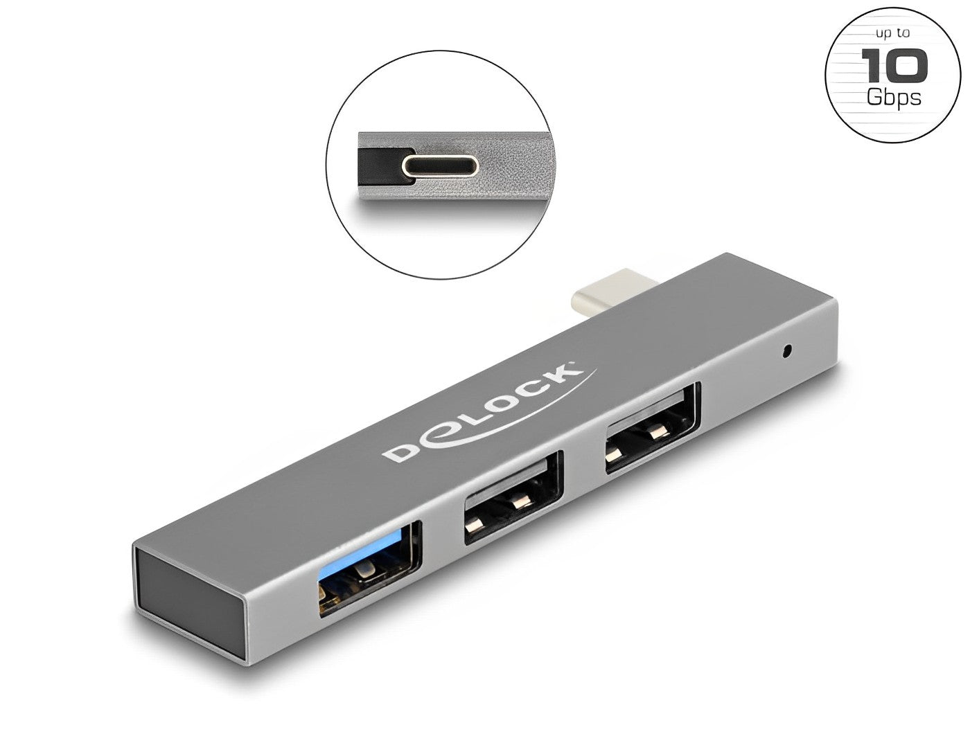Delock 3 Port Slim USB Hub with USB Type-C™ to 1 x USB 10 Gbps USB Type-A + 2 x USB 2.0 Type-A - delock.israel
