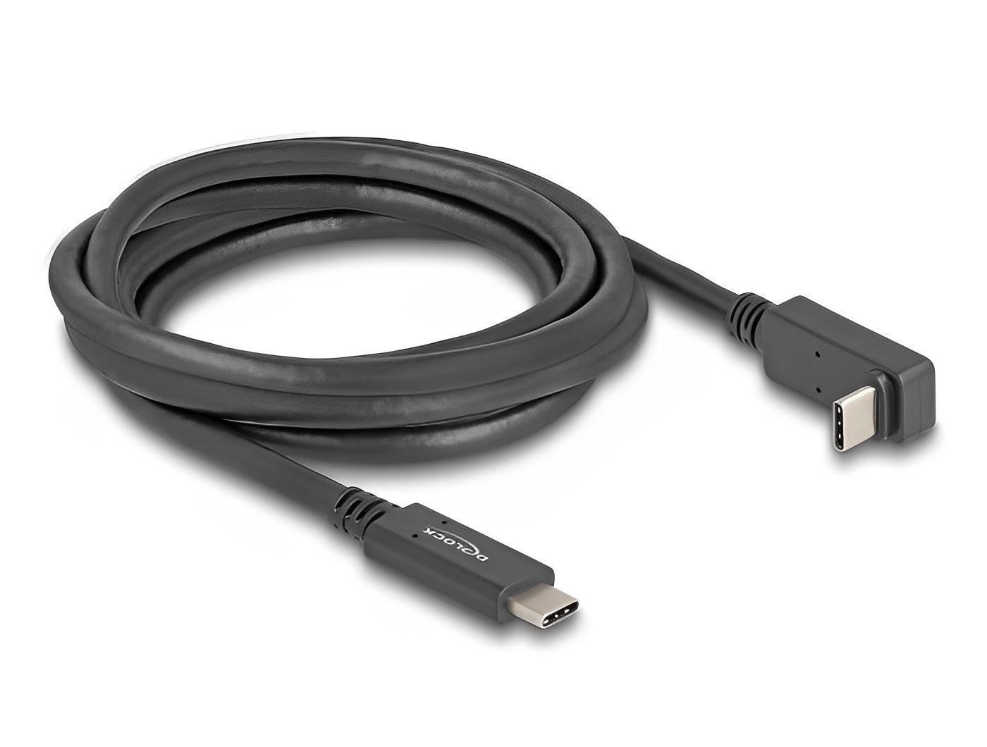 כבל תצוגה ונתונים USB-C 5Gbps 4K HDR ז/ז צד אחד מכופף 90° תומך PD 60W אורך 2 מטר - delock.israel