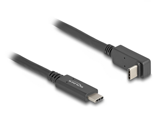 כבל תצוגה ונתונים USB-C 5Gbps 4K HDR ז/ז צד אחד מכופף 90° תומך PD 60W אורך 2 מטר - delock.israel
