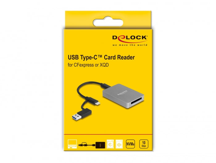 קורא כרטיסים USB-C עבור כרטיסי זיכרון CFexpress 2.0 / XQD 2.0 - delock.israel