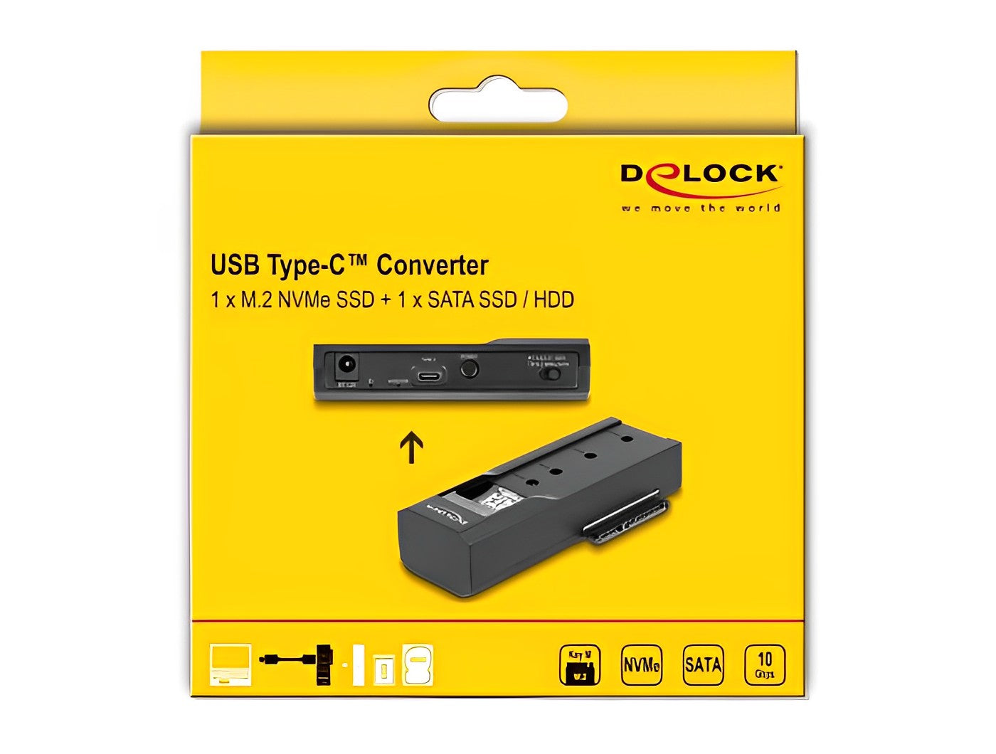 ממיר USB-C 10Gbps עבור כונן M.2 NVMe/SATA + כונן 2.5/3.5″SATA HDD/SSD - delock.israel