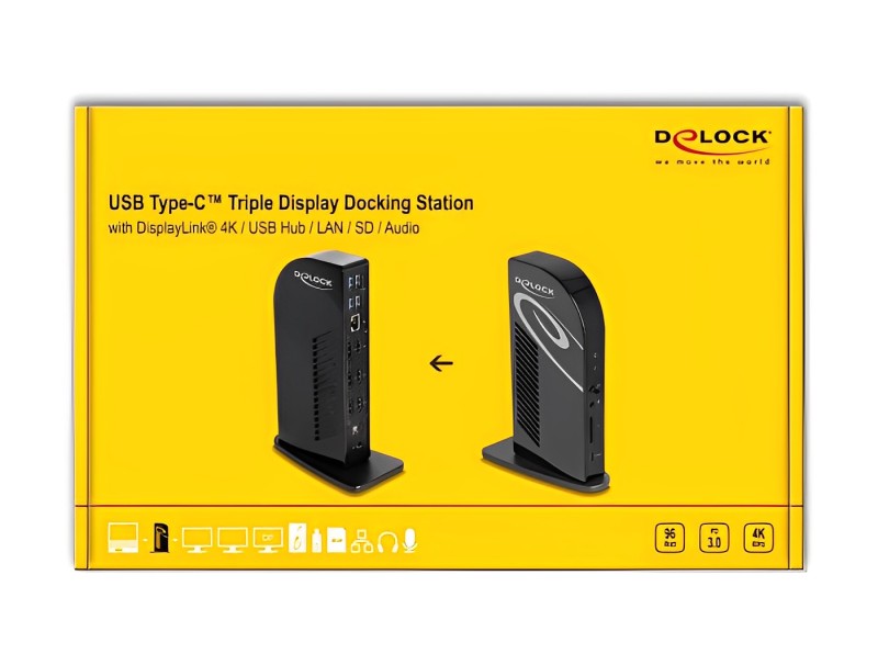 תחנת עגינה USB-C Displaylink למחשב נייד עם חיבור ל- 3 מסכים DP/HDMI 4K בו זמנית דגם D88051 - delock.israel