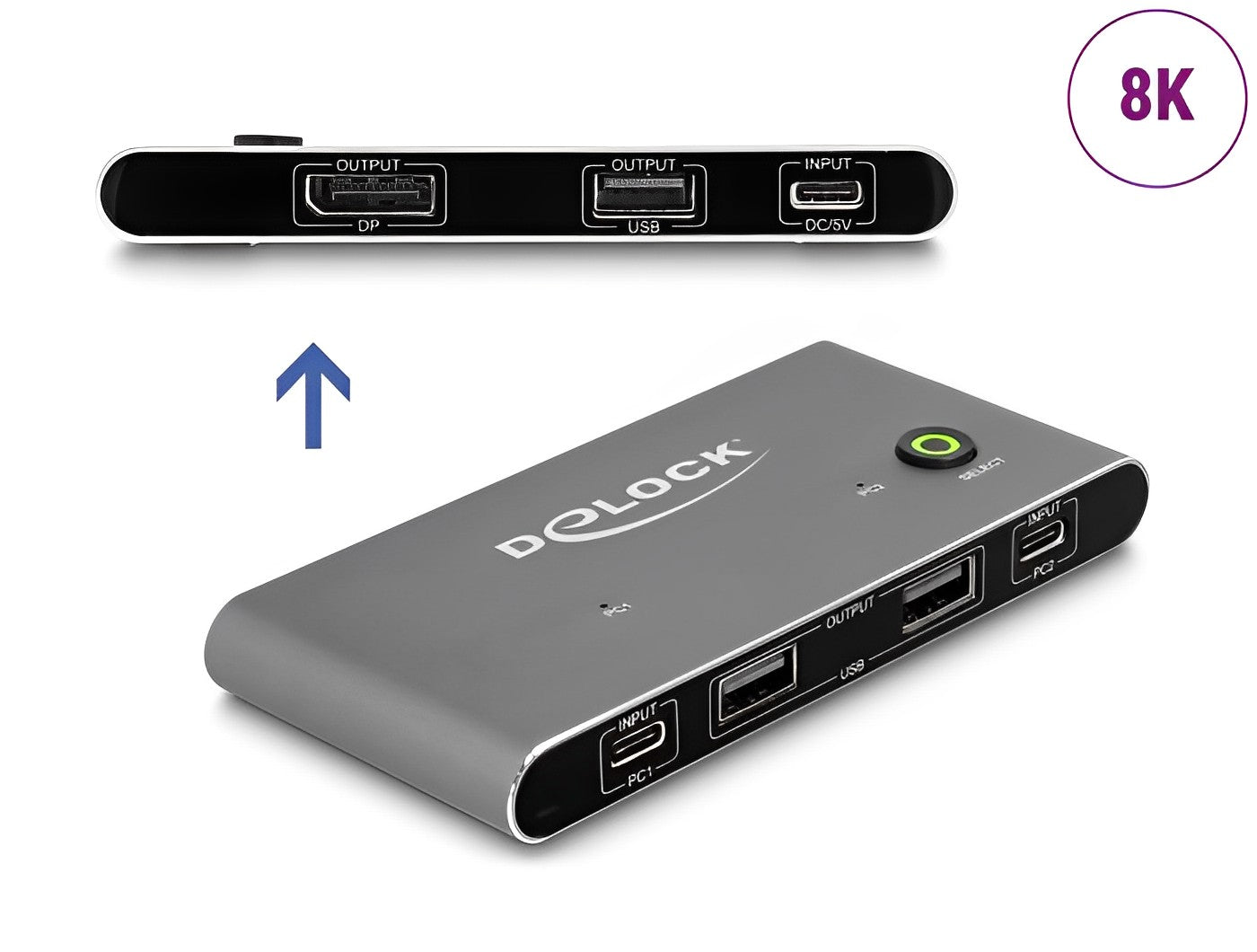 קופסת מיתוג מ-2 מחשבים לעמדת עבודה אחת USB-C™ KVM Switch to DisplayPort 8K USB 2.0 - delock.israel
