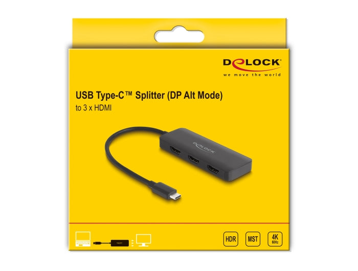 ספליטר USB-C 4K MST לחיבור 3 מסכים HDMI תומך HDR - delock.israel