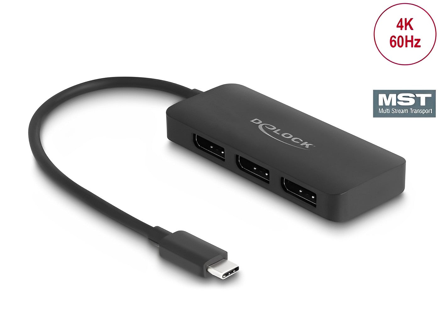 ספליטר USB-C 4K MST לחיבור 3 מסכים DisplayPort תומך HDR - delock.israel