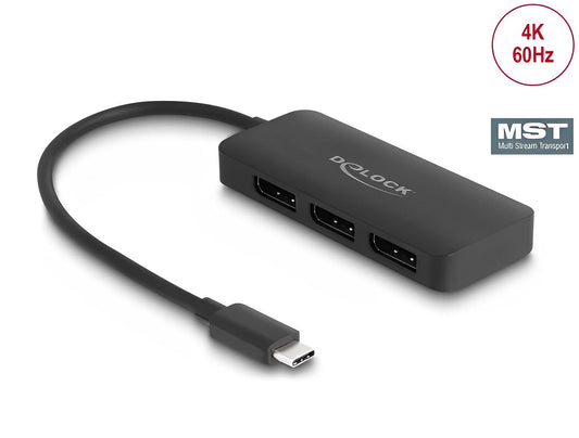 ספליטר USB-C 4K MST לחיבור 3 מסכים DisplayPort תומך HDR - delock.israel